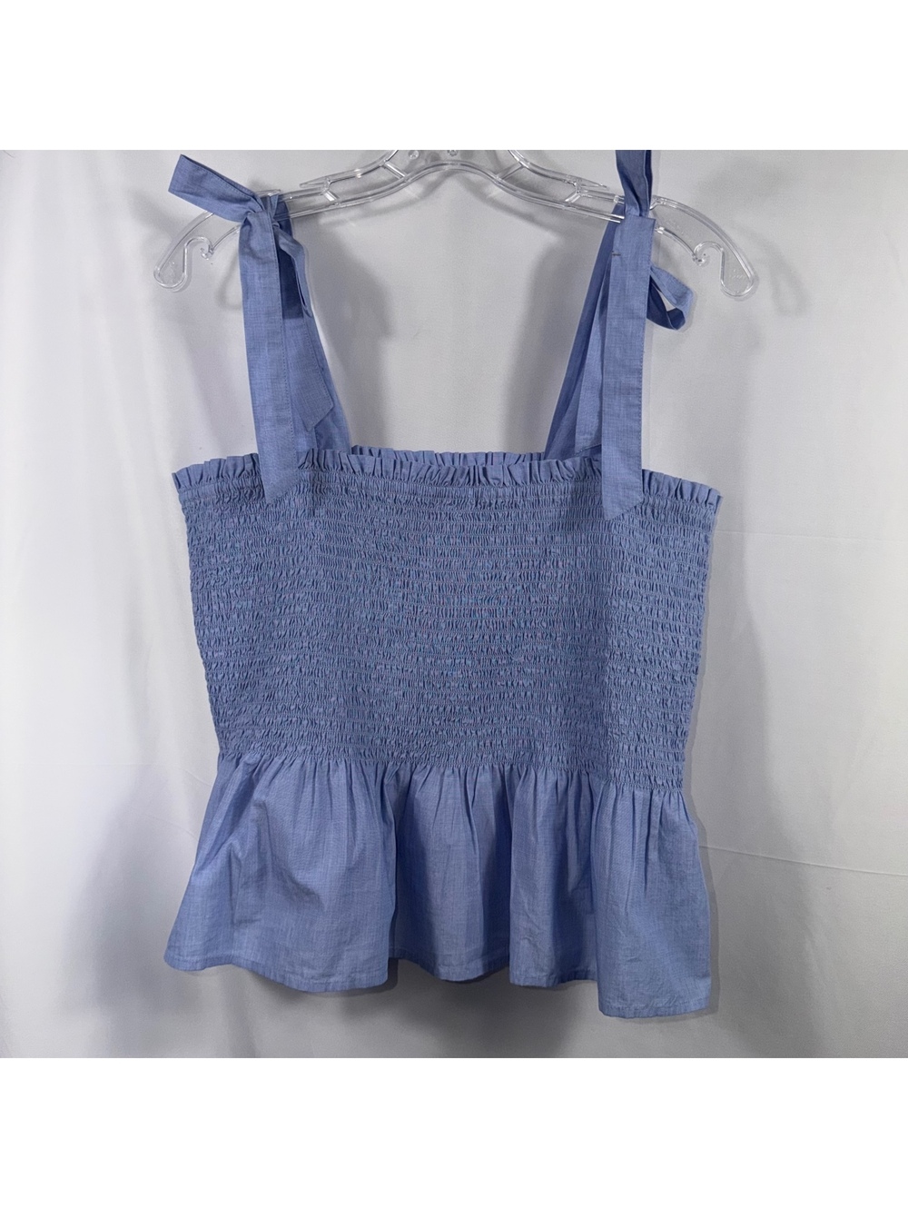 J.Crew Women’s Large Blue Smocked Tie Shoulder Peplum Tank Top